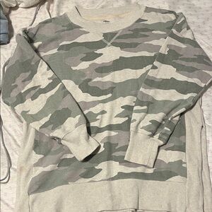 Aerie Green and Gray Camouflage Crewneck Sweater